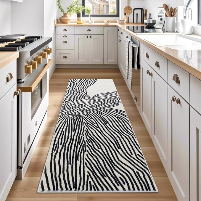 YIHOUSE Zebra Runner Rug for Hallway, Modern, 2x6 Runner Rugs, Black and White Rug Thin Non-Slip Washable Rugs, Soft Contemporary Striped Carpet for Entryway Indoor, Kitchen, Laundry, Bedroom