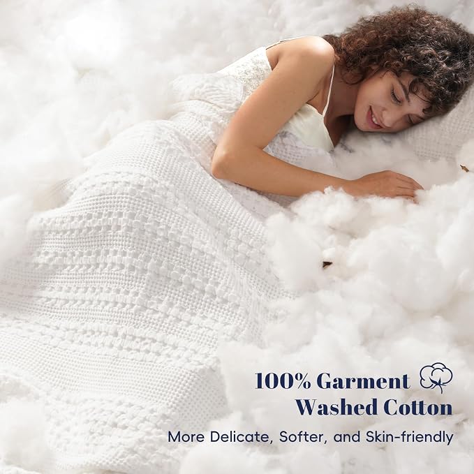 PHF 100% Cotton Waffle Blanket Queen Size for Bed, Lightweight Breathable and Soft for Summer, Luxury Aesthetic Waffle Weave Blanket for Home Decor & Gifts for Women, 90"x90", White