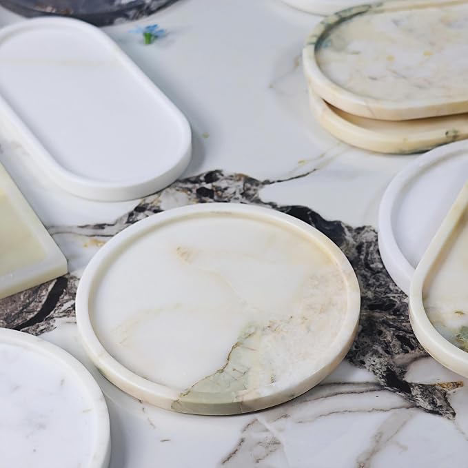 Natural Marble Vanity Tray, Round, 8.3 Inch, with Anti-Slip Pads, for Bathroom, Jewelry, Perfume Display, Coffee Table Decor (Smoke)