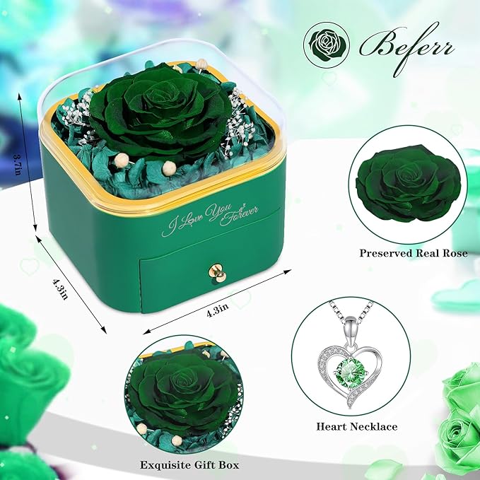 Beferr Birthday Gifts for Women Preserved Real Rose with Necklace Eternal Roses Forever Flowers for Delivery Anniversary Mothers Gifts for Mom Her Grandma Wife Sister from Daughter Son