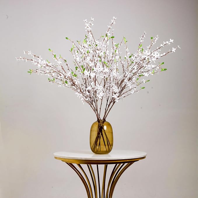 Artificial Forsythia Branches, 6 Pcs 39.4 Inch Spring White Flowers Cherry Blossom, Artificial Flowers for Decoration, Silk Forsythia Flowers Artificial Orchids Wedding Office Home Table Decor