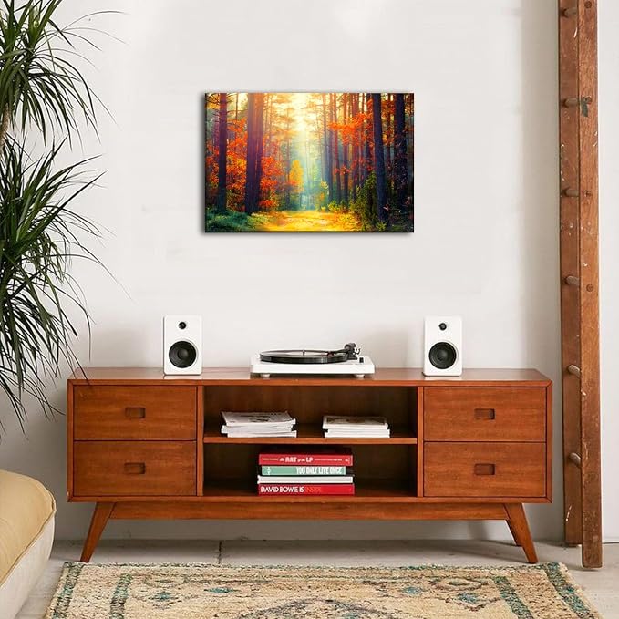 Fall Pictures Wall Decor for Living Room Bedroom Panorama Autumn Forest Wall Art Nature Landscape Sunset Scene Canvas Prints Fall Orange Birch Trees Paintings Modern Artwork Home Decorations 16x24”