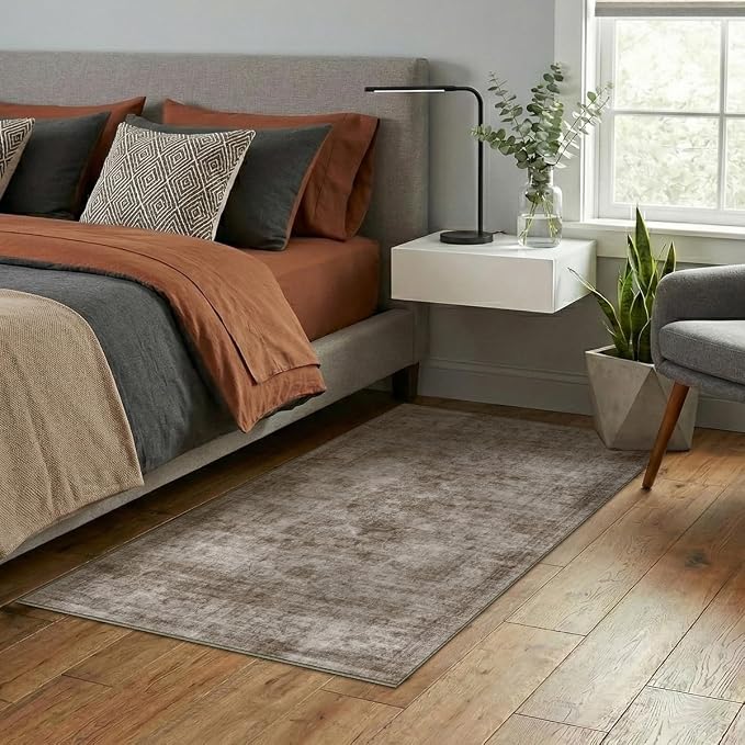 Homemate Washable Rug 3x5 Area Rugs - Vintage Faux Wool Rugs for Living Room Bedroom Dining Room - Non Slip Foldable Carpet Indoor Area Rug for Home Decor（3'x5', Brown