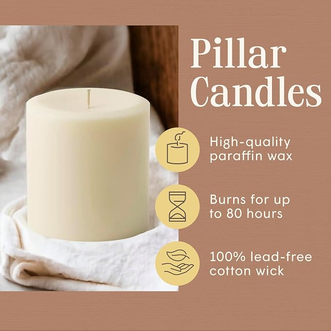 Mister Candle Dripless Vanilla Scented Ivory Pillar Candles, Hand Made Vanilla Pillar Candles with Essential Oils for Home Decor, Premium Wax, 80 Hr Burn Time (4x4 inch)