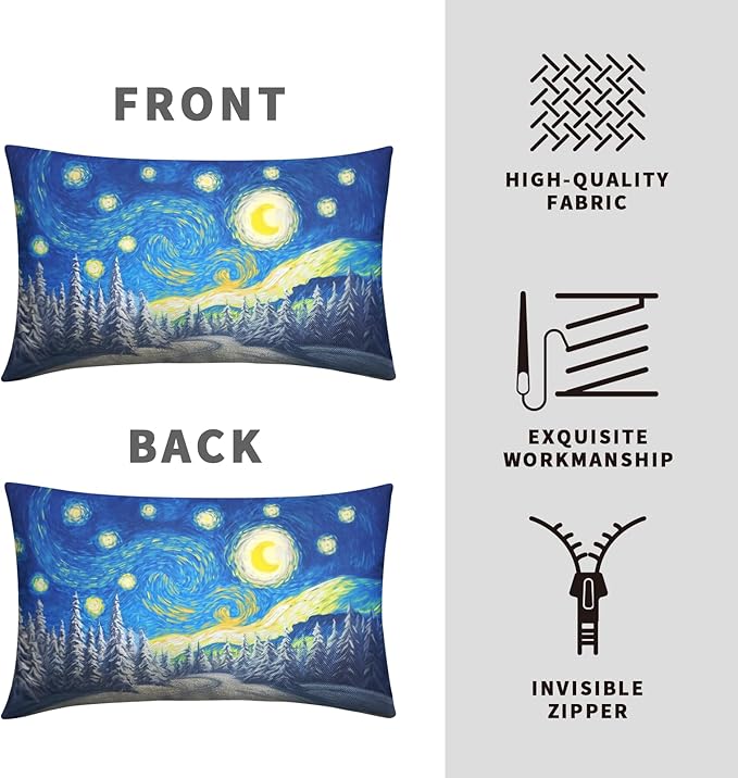 Winter Pine Forest Pillow Covers Van Gogh Starry Night Lumbar Throw Pillow Covers Christmas Tree Pillowcase 12x20 Set of 2 Rectangular Cushion Case for Living Room Couch Sofa