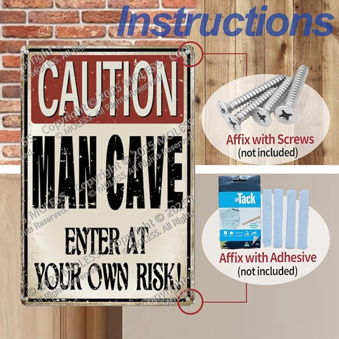 Vintage Man Cave Decor Signs – ENTER AT YOUR OWN RISK | 12x8″ Metal Sign for Man Cave, Garage, or Workshop Wall Decor – Man Cave Accessories & Gifts for Men, 2361
