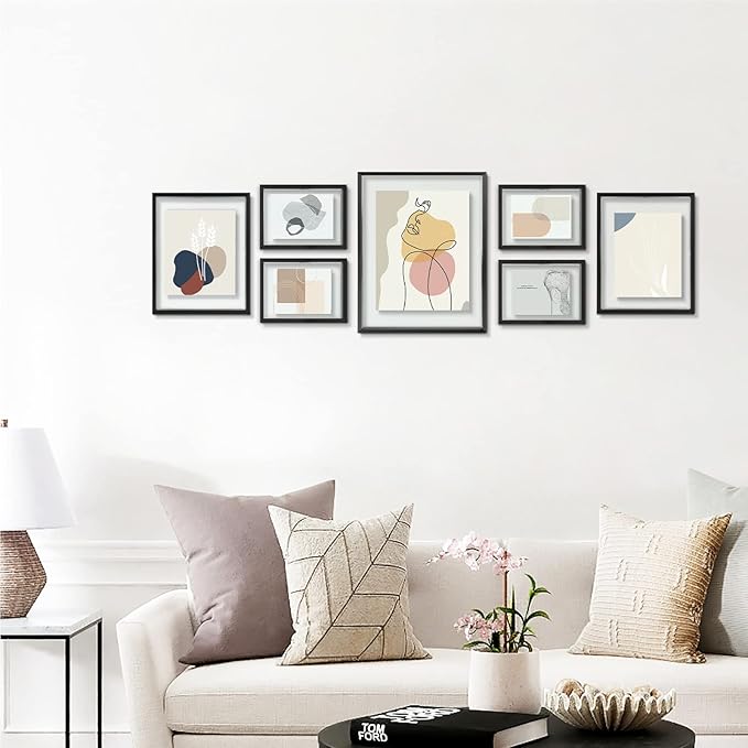 Golden State Art Black Floating Frame for One 14x11, Two 8x10, Four 5x7 Pictures, Clear Glass, Wall Decoration, 7 Pieces
