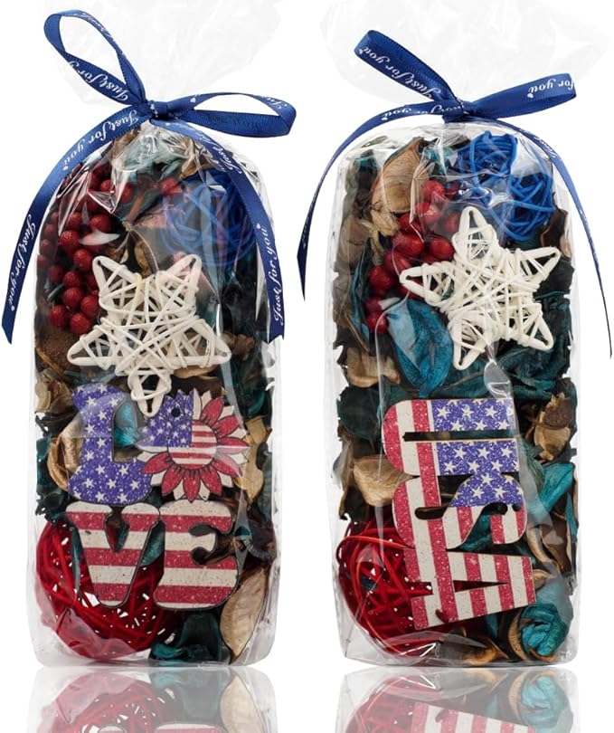 Qingbei Rina 4th of July Potpourri Bags, Ocean Scented Potpourri Dried Flowers, Patriotic Decorative Bowl Filler,Red White and Blue，Independence Day (8.4 oz)