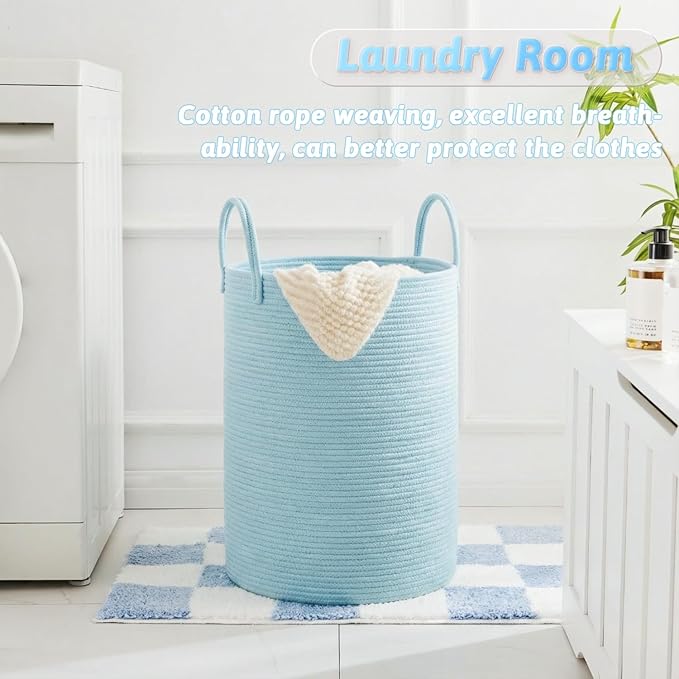 Laundry Basket,Woven Cotton Rope Laundry Hamper,60L for Decor Storage of Dirty Clothes,Toys and Blankets in Bathroom,Baby Room and Living Room