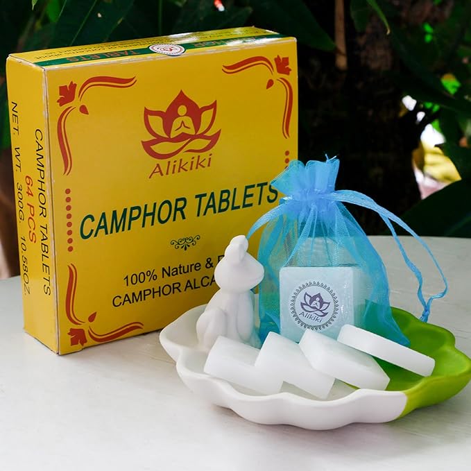 300Grams Natural Camphor Blocks – 64-Tablets Refined Pure Camphor Cubes for Indian Pooja Alcanfor Tablets Religious Purpose Kapoor for Pooja Odor Eliminator Incense Ideal Indian Ritual Staff (300G)
