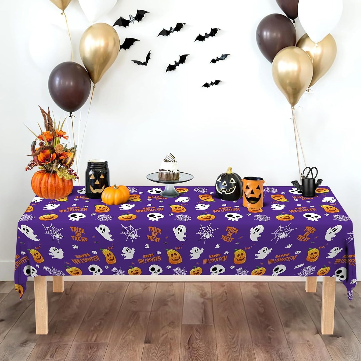 ATFUNSHOP 4 Packs Halloween Tablecloth Disposable Table Cover 54X108 Halloween Decorations Kids Birthday Party Decor for Kids, Spooky Waterproof Spillproof Table Cloth - Perfect for Dinner