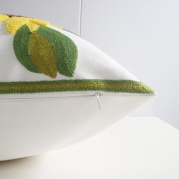 Embroidery Throw Pillow Covers 4 Sunflowers 18x18 Inch Decorative Cushion Case Floral Design 100% Cotton Home Decor Yellow Flowers 45x45cm, 1 Piece