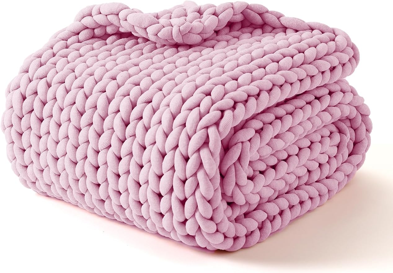 YnM Chunky Throw Blanket, Medium-Weight, Hand Knitted, Skin Friendly, Ventilated and Breathable, Machine Washable, Home Décor Piece for Couch, Sofa and Bed (Fancy Pink, 50x70 Inch)