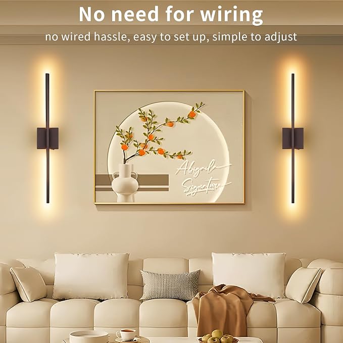 Battery Operated Wall Sconce with Remote Control, Rechargeable & Dimmable Wireless, Easy Install Peel and Stick, Timer Function, Linear Wall Lights for Living Room, Bedroom, Hallway 28.3 inch (Orb)