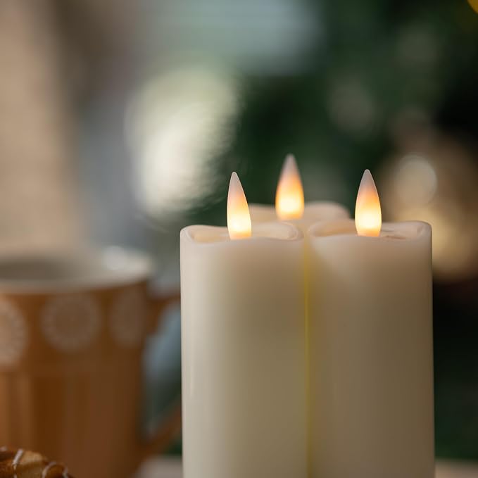 Flameless Candles Flickering with Remote Timer, Battery Operated LED Candles Up to 400 Hours, 3D Moving Flame Real Wax, Set of 3, 2‘’x6‘’ (Ivory, 2inx6in)