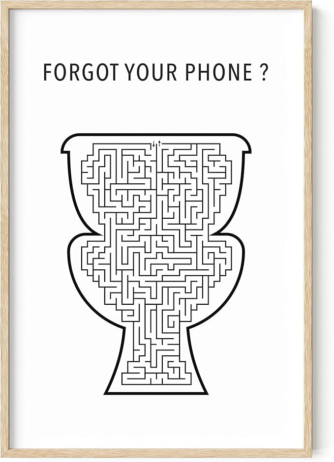 HAUS AND HUES Funny Bathroom Wall Art, Toilet Maze Poster, Funny Bathroom Decor, Bathroom Rules Humor Sign (Framed Beige, 24x36)