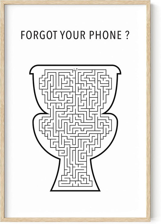 HAUS AND HUES Funny Bathroom Wall Art, Toilet Maze Poster, Funny Bathroom Decor, Bathroom Rules Humor Sign (Framed Beige, 24x36)