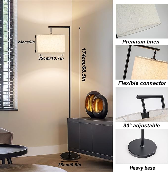Modern Battery Operated Floor Lamp Cordless for Living Room, 10000mAh RGB Dimmable Lamp with Remote Control Lighting time up to 50 hrs, Tall Standing Floor Lamp for Bedroom, 2 Bulb