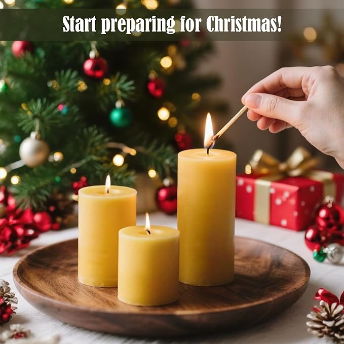 6 Pack Beeswax Candles, Non Toxic Natural Beeswax Pillar Candle for Home | Beeswax, Emergency, 2x4 Inch Organic Candles, 35 Hours Long Burning, Unscented Decorative Small Candle, Prayer Dripless