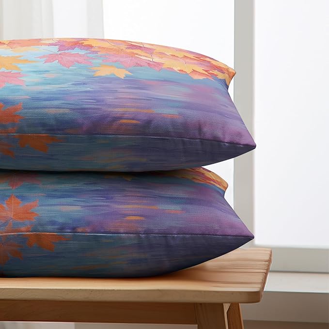 Fall Lumbar Pillow Covers Maple Leaves Thorw Pillow Covers 12x20 Set of 2 Autumn Maple Leaf Teal Double Sided Printing Rectangular Pillowcase for Home Decor Couch Sofa