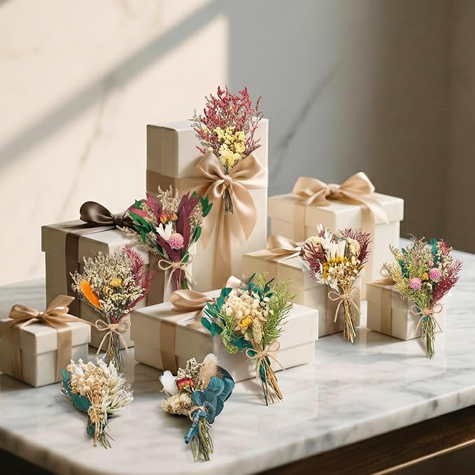 12/24PCS Handmade Dried Flower Bouquet with Stems Natural Dried Wildflowers 7.5 Inch Mini Dry Flowers for Vase Farmhouse Decor, Wedding Styling, Photography Props, Gift DIY(24pcs, Bright)