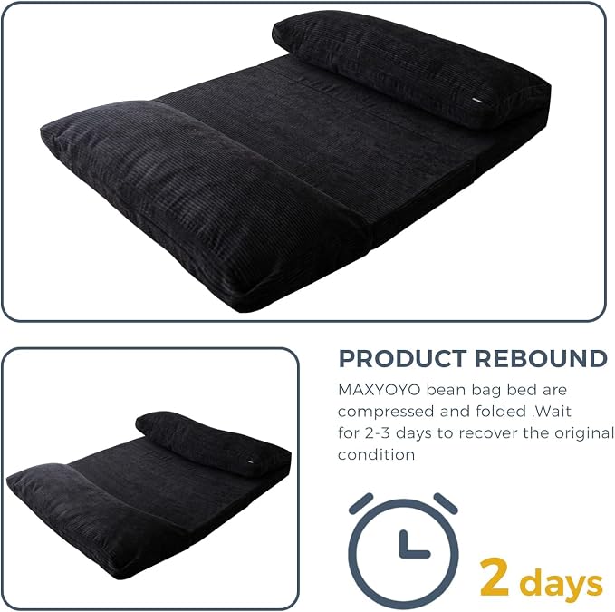 MAXYOYO Folding Sofa Bed, Extra Thick and Long Floor Sofa Convertible Chair with Washable Cover, Floor Couch Lounge Bean Bag Bed for Living Room, Black, 30"x91"
