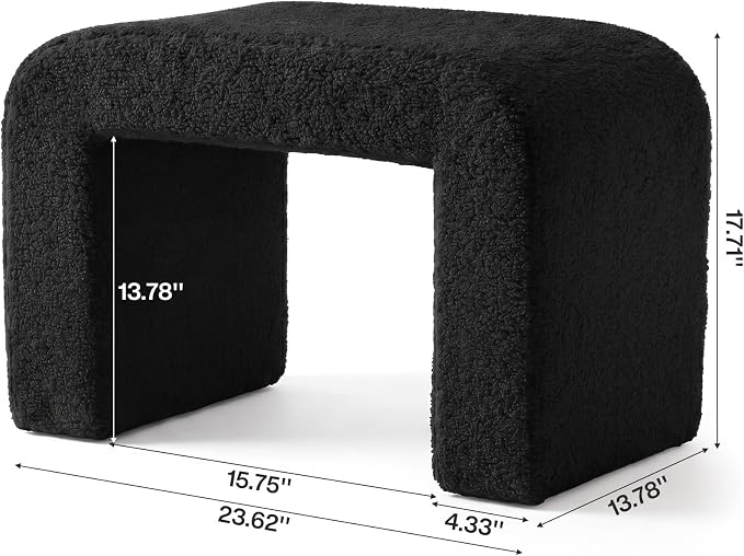 Tribesigns Set of 2 Modern Vanity Stool, Sherpa Upholstered Foot Stool Ottoman, Large Foot Rest for Couch, Shoe Bench for Entryway, Extra Seating for Living Room, Bedroom, No Assembly, Black
