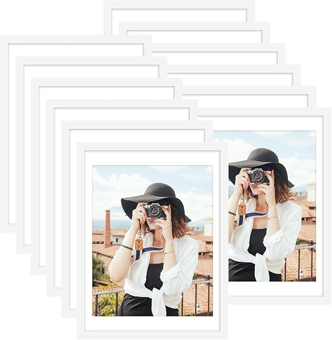 Picrit 18x24 Poster Frame Set of 12, Display 16 x 20 with Mat or 18 x 24 without Mat, Photo Frames for Wall Mounting Display, White.