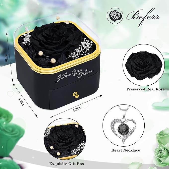 Beferr Birthday Gifts for Women Preserved Real Rose with Necklace Eternal Roses Forever Flowers for Delivery Anniversary Mothers Gifts for Mom Her Grandma Wife Sister from Daughter Son
