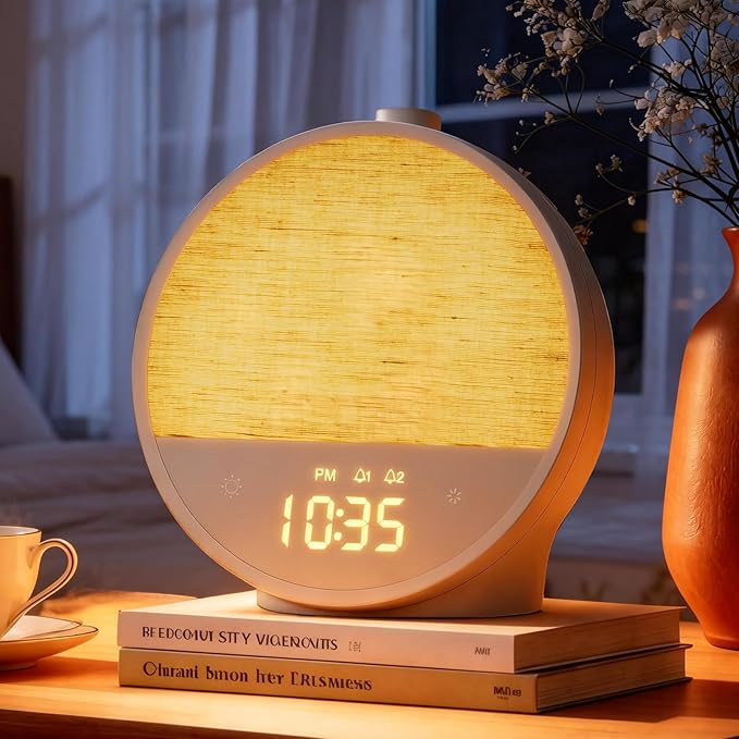 Vivilumens Sunrise Alarm Clock, Gentle Wake-Up Light & Sound Machine, Dual Alarms for Heavy Sleepers Adults, Natural Sounds, RGB Mood Light, Dimmable Bedside Night Lamp Ideal for Bedroom & Gifts