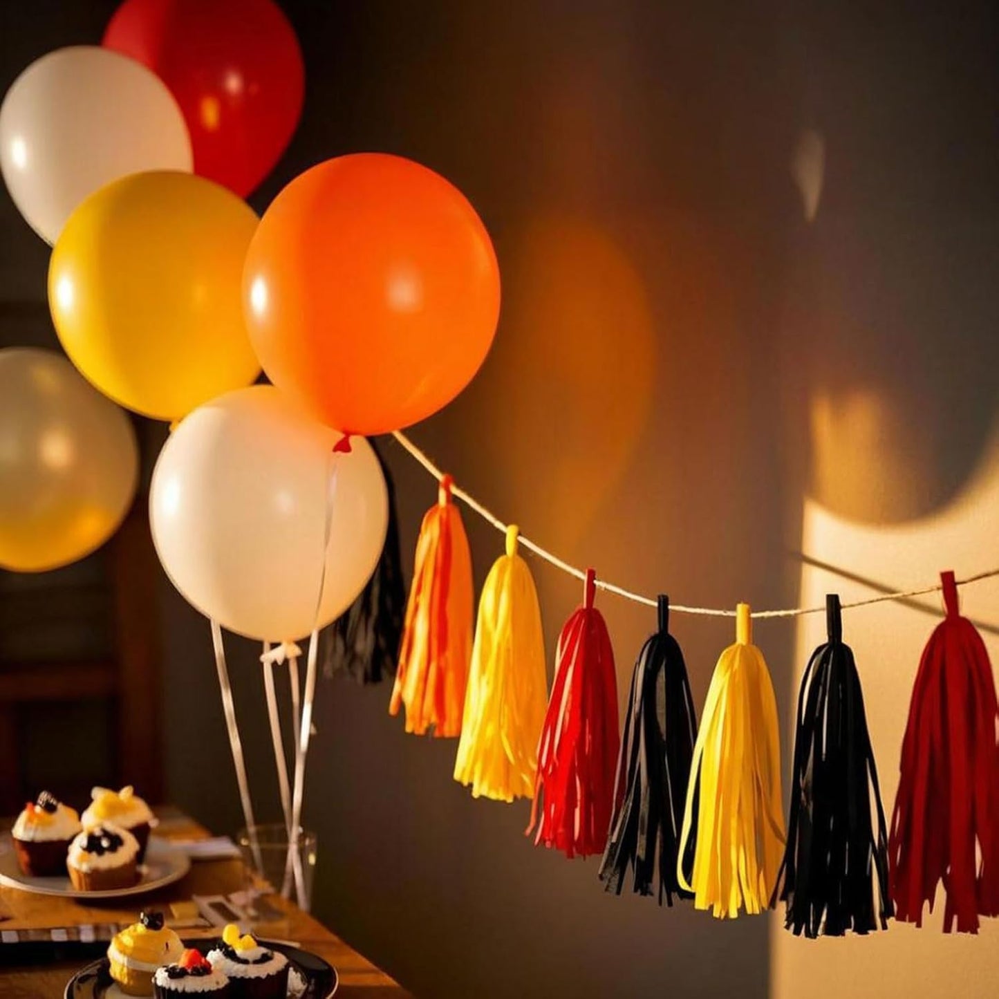 Fire Truck Tissue Tassel Garland - DIY Firefighter Birthday Party Decorations with 20 Pre-Cut Yellow Red Black Orange Paper Garland Banner, for Baby Shower,Race Car,Fire Truck Theme