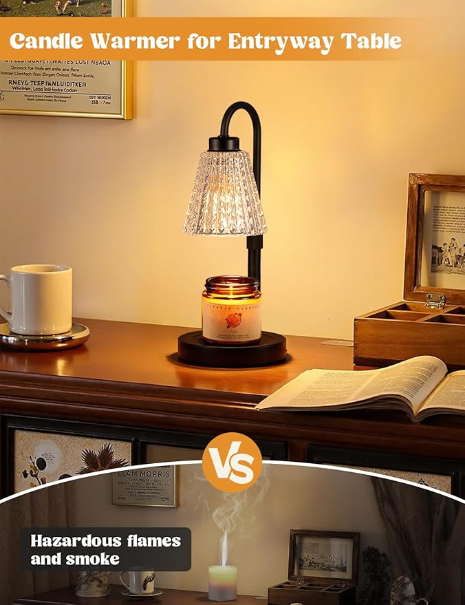 Black Crystal Candle Warmer Lamp with Timer, Dimmable Candle Warmer for Jar Candles, Height Adjustable Wax Melts Warmer, Birthday Gifts for Women Mom, House Warming Gifts New Home Decor