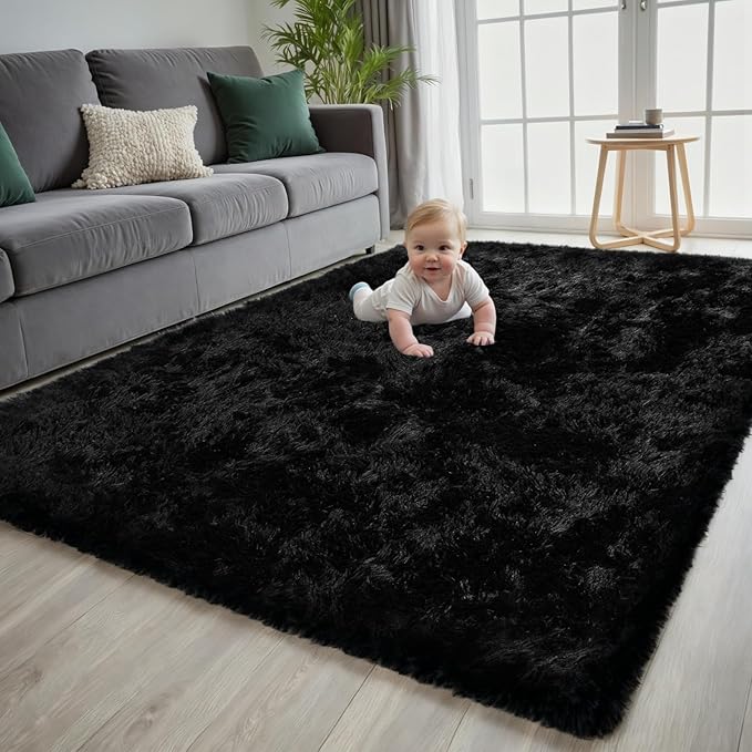 5x7 Area Rug for Living Room, Ultra Soft Fluffy Shag Rugs for Bedroom, Non-Slip Large Fuzzy Plush Rug Indoor Floor Carpet for Nursery Kids Office Dorm Modern Decor, Black