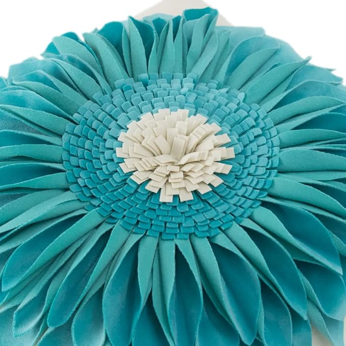 OiseauVoler 3D Sunflower Throw Pillow Cover Decorative Handmade Pillowcases for Couch Farmhouse Living Room Decoration 18x18 Inch Teal Blue