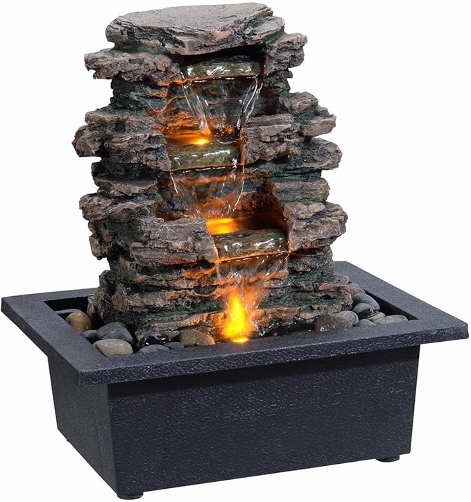 MAOCHI Tabletop Water Fountain, Home Décor Soothing Sound Machine with Automatic Pump, Deep Basin and Natural River Rocks. Indoor Zen Relaxation for Office, Living Room, or Bedroom Décor.