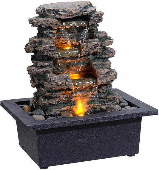 MAOCHI Tabletop Water Fountain, Home Décor Soothing Sound Machine with Automatic Pump, Deep Basin and Natural River Rocks. Indoor Zen Relaxation for Office, Living Room, or Bedroom Décor.