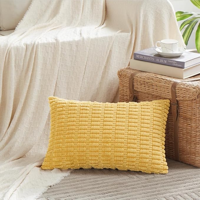 Fancy Homi 4 Packs Decorative Throw Pillow Covers for Living Room Couch Bed, Modern Farmhouse Boho Home Décor Accent Cushion Case, 20" x 12" (Pack of 4), Yellow