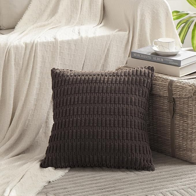 Fancy Homi 4 Packs Decorative Throw Pillow Covers for Living Room Couch Bed, Modern Farmhouse Boho Home Décor Accent Cushion Case, 16" x 16" (Pack of 4), Dark Brown