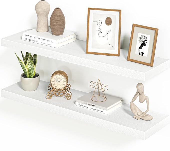 Heimlove Floating Shelves for Wall 36 Inches Long,9.3" Deep White Floating Shelf Set of 2,Wall Mounted Shelves for Bathroom Bedroom Living Room Kitchen Office,Shelf for Books Storage,Home Decor
