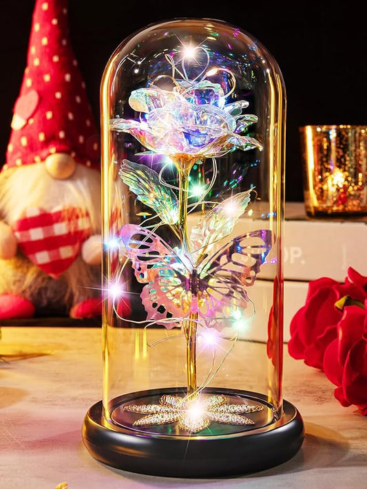 Mothers Day Flowers Gifts for Mom Women Birthday Gift, Galaxy Glass Rose Forever Eternal Crystal Rose in Glass Dome with Butterfly Mother's Day Roses Gifts for Mom Daughter Wife Women Grandma Colorful