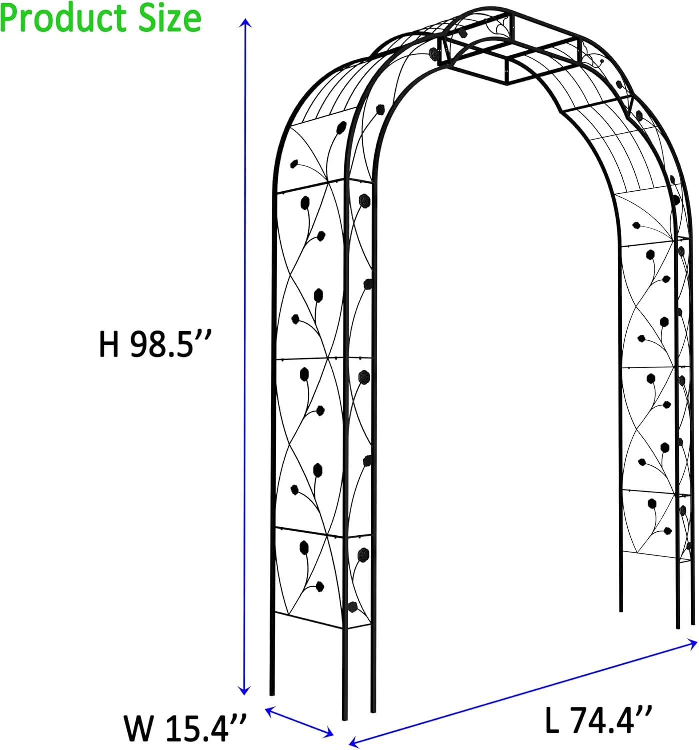 Metal Garden Arch 98.4" H Garden Arbor Trellis for Outdoor Climbing Plants Support Rose Lawn Tall Super Large Event Arch(XL, Black)