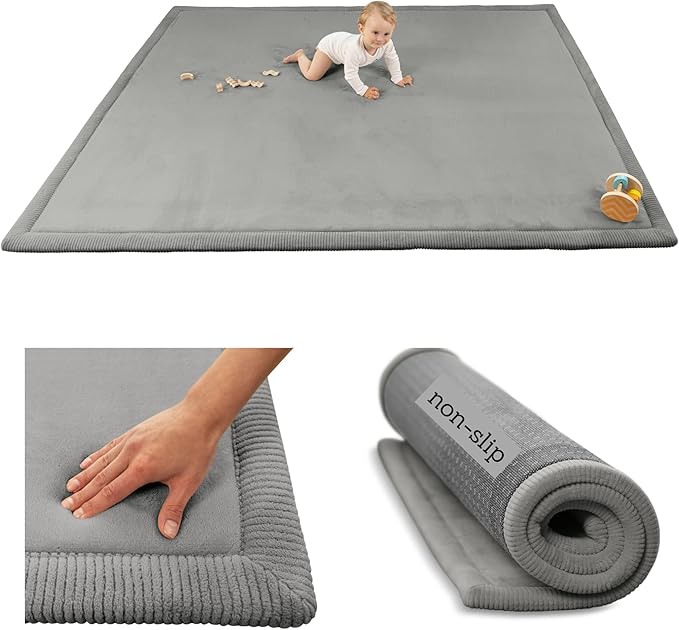 Hakuna Matte CloudSoft Baby Play Mat for Floor 60" x 80" Dark Gray – Coral Velvet Memory Foam Rug for Crawling & Cozy Play – Non-Slip, Water-Resistant, Easy-Care Tummy Time Mat, Playmat for Playpen