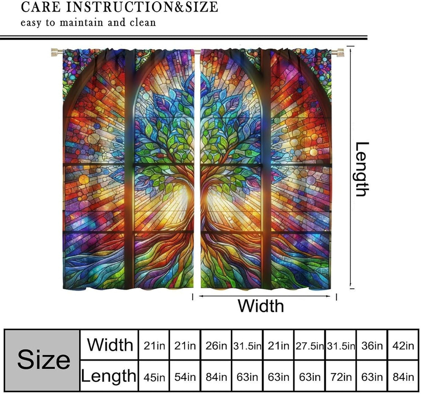 Stained Glass Curtains,Tree of Life Colorful Abstract Art Home Decor Drapes for Bedroom Living Room Kitchen Window Treatment 2 Panels Set Total Size 84" W X 84" L Inch