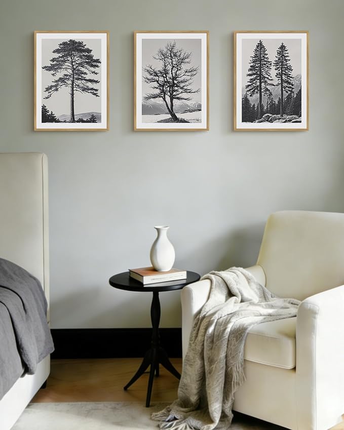 PHOPAGO Vintage Antique Tree Framed Wall Art Black and White Retro Forest Wall Decor Nature Wilderness Sketch Paints Modern Decor - 11x14in Natural Framed