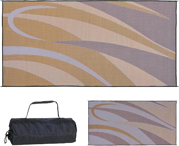 Stylish Camping Reversible Graphic Patio Mat - 8' x 16', Brown/Gold