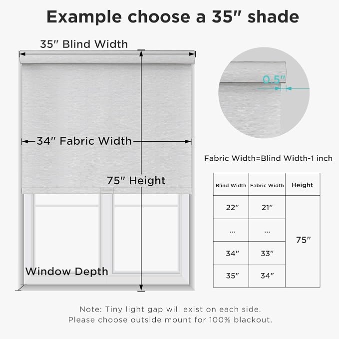 Joydeco Natural Woven Roller Shades for Indoor Windows, Cordless Blackout Blinds with Curved Valance, Thermal Insulated UV Protection Privacy Window Shades for Home and Office (Grey,24" W x 64" H)