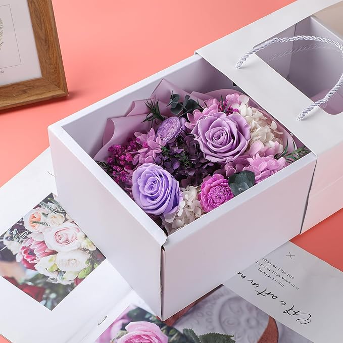 Flowers for Delivery, Preserved Flowers Bouquets – 4 Eternal Purple Roses that Last 2-3 Years,Gift for Mom Grandma Wife on Mother's Day,Forever Birthday Gifts for Women,Home Decor