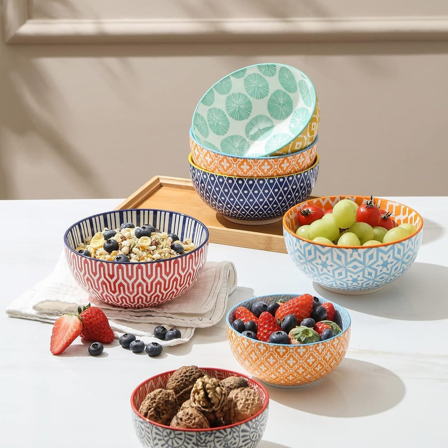 Selamica Ceramic 12 OZ Dessert Bowls Set, Ice Cream Bowls, 4.7 Inch Small Bowls for Ice Cream, Snack, Side Dishes, Microwave Dishwasher Safe, Set of 6