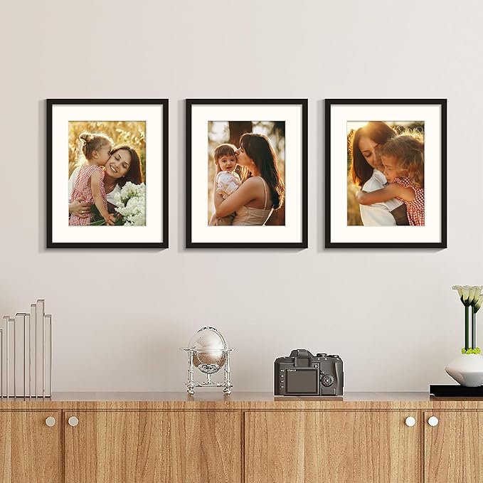 Picrit 12x15 Picture Frame Set of 12, Display 9 x 12 with Mat or 12 x 15 without Mat, Photo Frames for Wall Mounting Display, Black