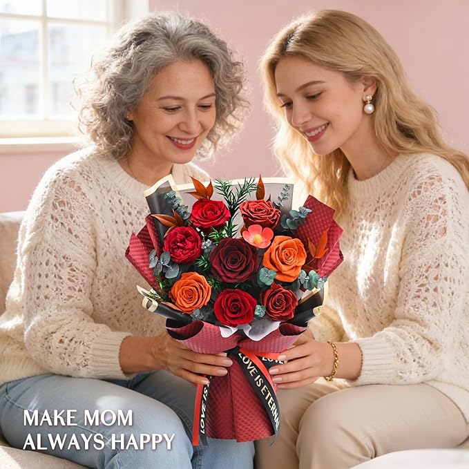 Forever Rose Flowers for Delivery, 8-Piece Preserved Roses Bouquet Birthday Gifts for Women, Long Lasting Red Roses with Gift Box for Mom, Forever Flowers with Vase for Her Wife Girlfriend